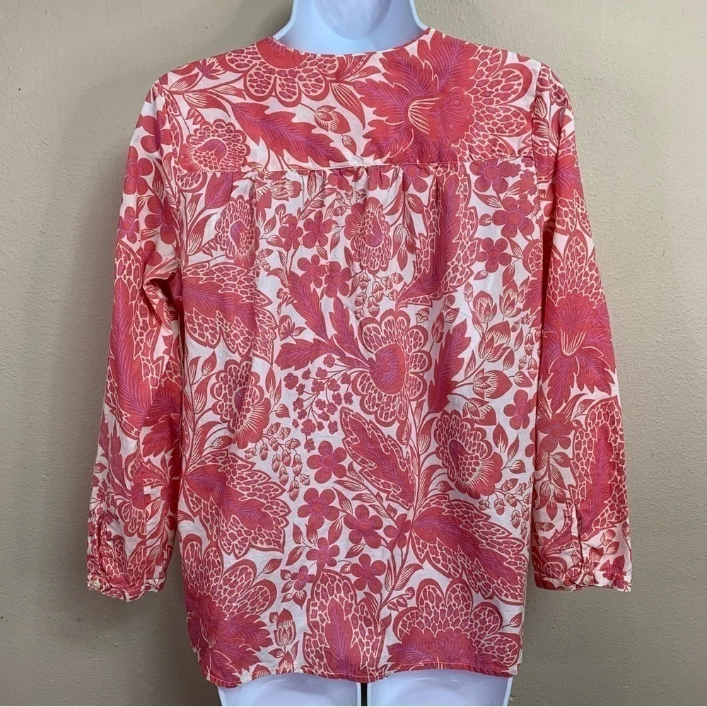 XS J Crew White Pink Floral Embroidered Pullover Top Long Sleeve Extra Small 0 2